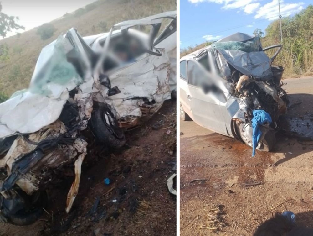 Com o impacto da batida, os carros ficaram destru&iacute;dos &mdash; Foto: Reprodu&ccedil;&atilde;o/Redes Sociais