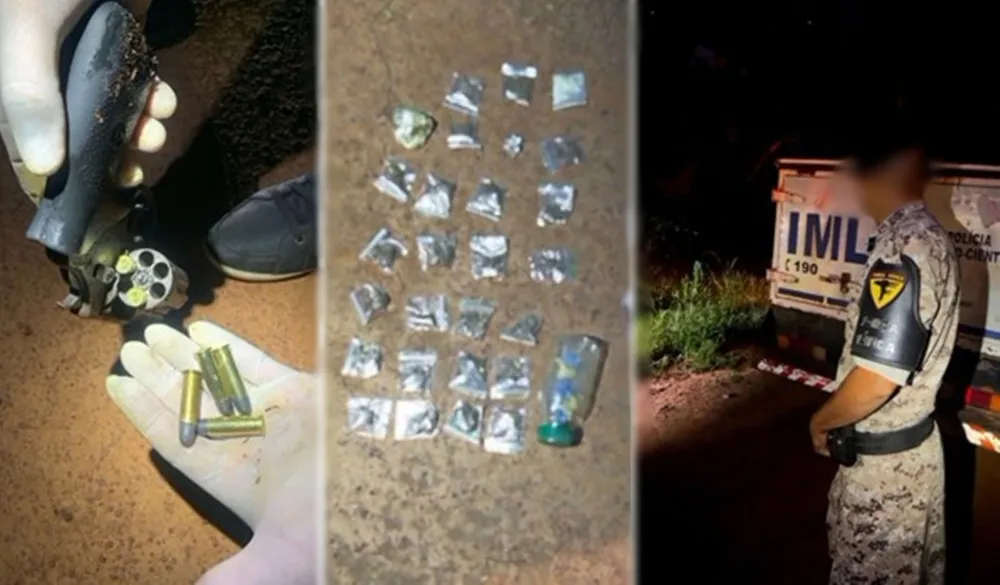 Drogas, arma de fogo apreendida ap&oacute;s ser encontradas junto ao suspeito &ndash; Foto: Reprodu&ccedil;&atilde;o / Ag&ecirc;ncia Tocantins