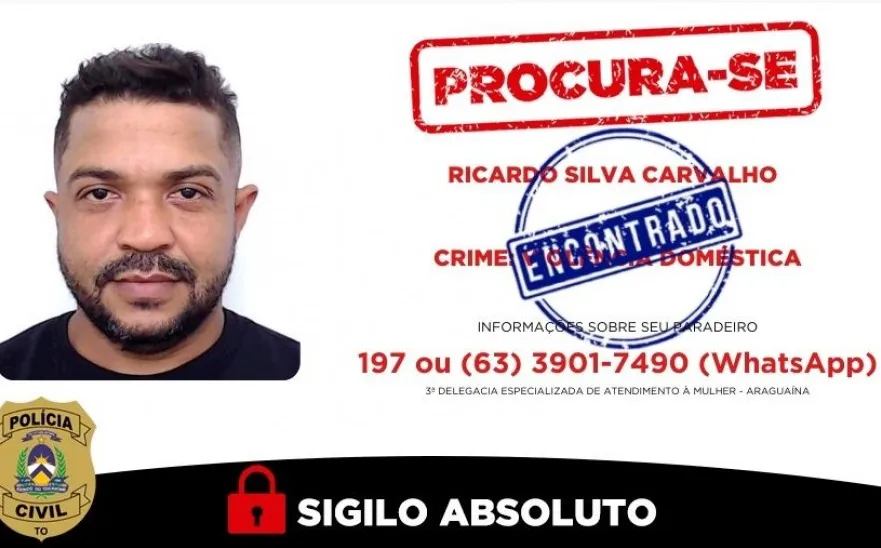 Suspeito de violência doméstica foi localizado pela PRF - Foto: Arte SSP/TO 