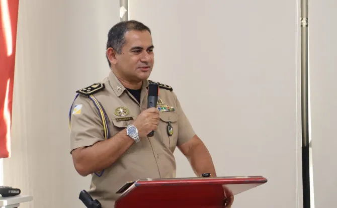 Secret&aacute;rio-Chefe da Casa Militar, Coronel Francinaldo Machado B&oacute;, durante sua fala - Foto: Felipe Cruz / Governo do Tocantins