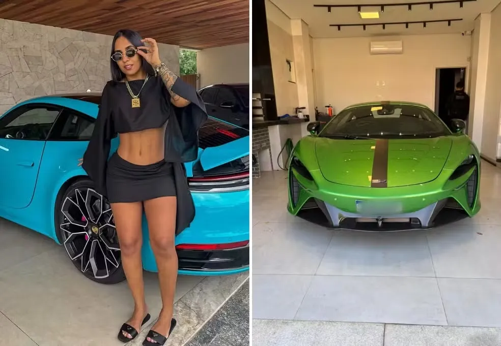 Karol Digital postava fotos exibindo carros de luxo — Foto: Reprodução Instagram Karol Digital/Divulgação Polícia Civil