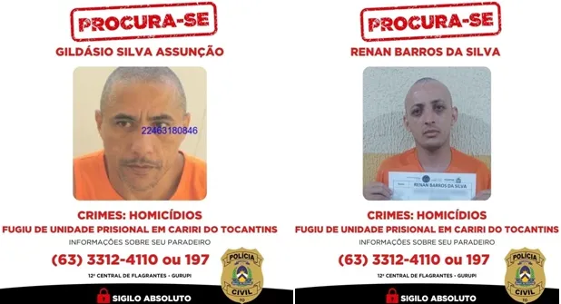 Forças de segurança intensificam buscas por detentos que fugiram de unidade penal em Cariri do Tocantins - Foto: Divulgação SSP TO