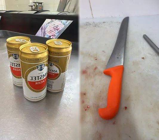 Cervejas e faca apreendidas durante a abordagem. - Foto: Allessandro Ferreira / Agência Tocantins