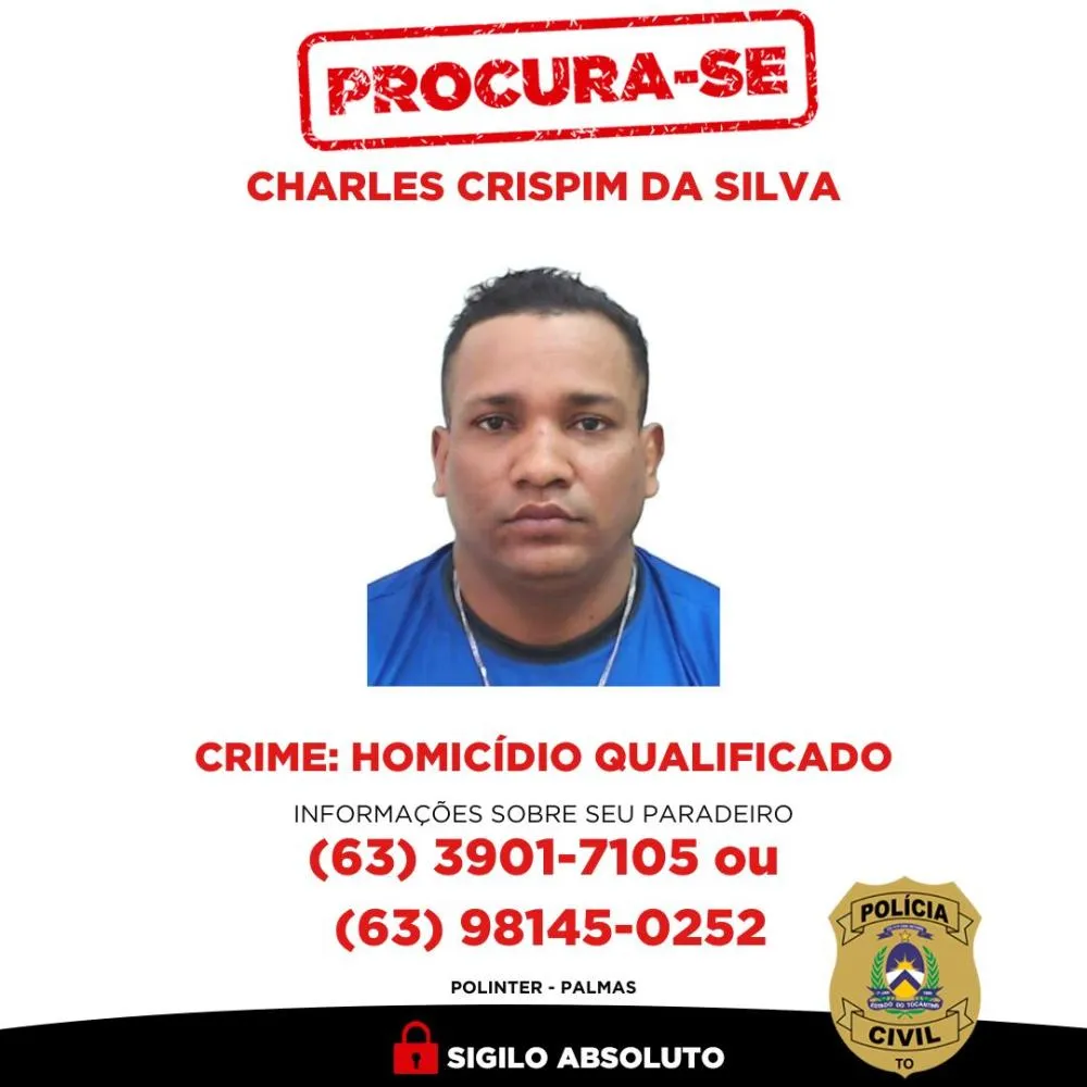 Informações sobre o paradeiro do suspeito podem ser repassadas à Polinter; o sigilo é garantido - Foto: Dicom SSP/TO 