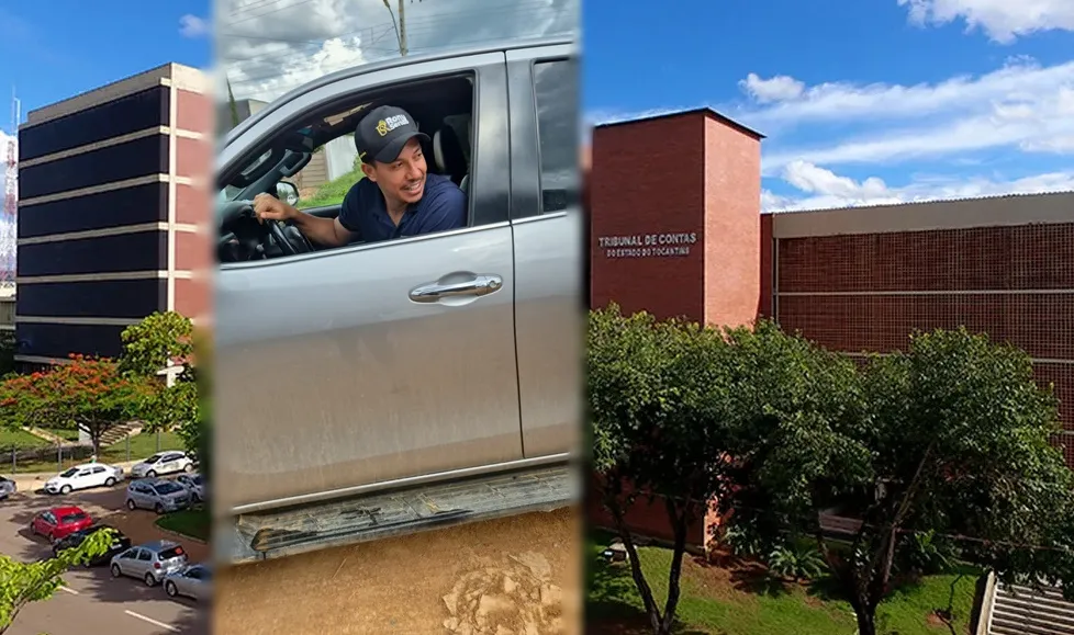 Prefeito Dione do Pastel conduzindo a caminhonete alvo da ação do Tribunal de Contas do Tocantins – Foto: Montagem / Agência Tocantins