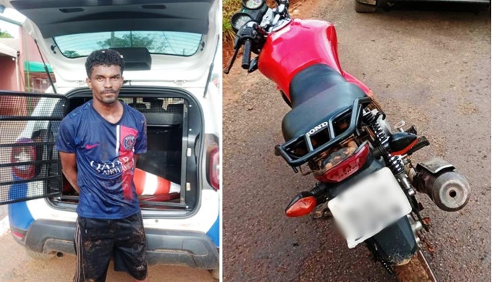 Com o suspeito, os militares apreenderam uma motocicleta da marca Honda, modelo FAN 125, placa MWT 3354, de cor vermelha com registro de furto – Foto: Reprodução / Agência Tocantins