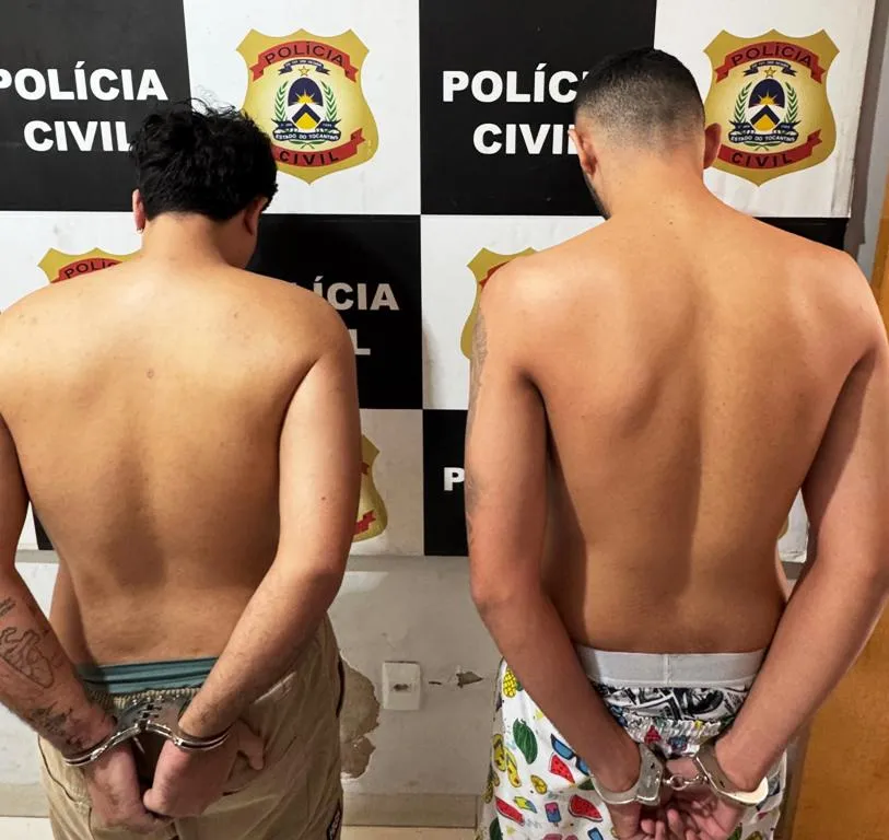 Homens presos pela Polícia Civil por tráfico de drogas e peculato-furto em Gurupi - Foto: DICOM SSP TO 